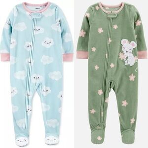 New! Carters Set of 2 Zip Up Footed Sleeper Pajamas Little Girls Size 4T